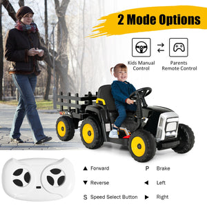 12V Ride on Tractor with 3-Gear-Shift Ground Loader for Kids 3+ Years Old-Black view 3