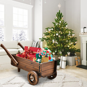 Wooden Wagon Planter Box with Wheels Handles and Drainage Hole-Rustic Brown view 3