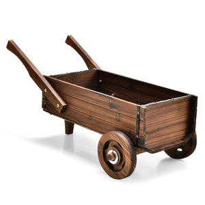 Wooden Wagon Planter Box with Wheels Handles and Drainage Hole-Rustic Brown view 4