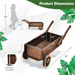 Wooden Wagon Planter Box with Wheels Handles and Drainage Hole-Rustic Brown view 5