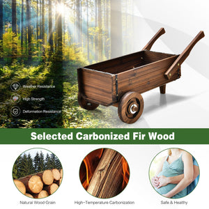 Wooden Wagon Planter Box with Wheels Handles and Drainage Hole-Rustic Brown view 7