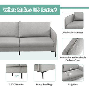 Modern 76 Inch Loveseat Sofa Couch for Apartment Dorm with Metal Legs-Gray view 9