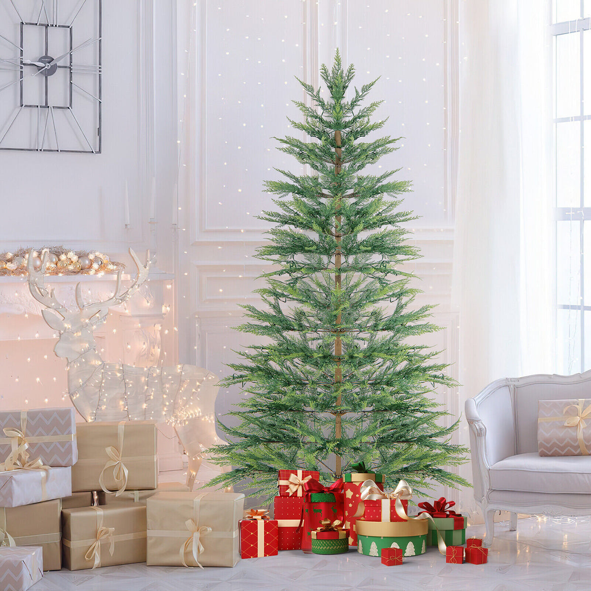 6.5/7.5 Feet Artificial Cypress Christmas Tree Pre-lit Hinged-6.5 ft view 2