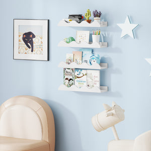 16 Inch Kids Bookshelf Set of 4 Floating Nursery Book Shelves for Decoration Book Toy Storage-White view 3