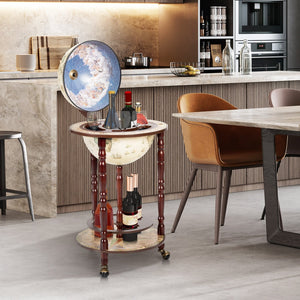 17 Inch Italian Style Design Wooden Globe Liquor Bottle Wine Rack with Wheels view 6
