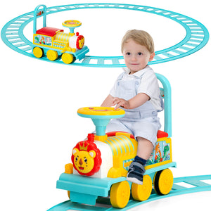 6V Electric Kids Ride On Car Toy Train with 16 Pieces Tracks-Blue view 3