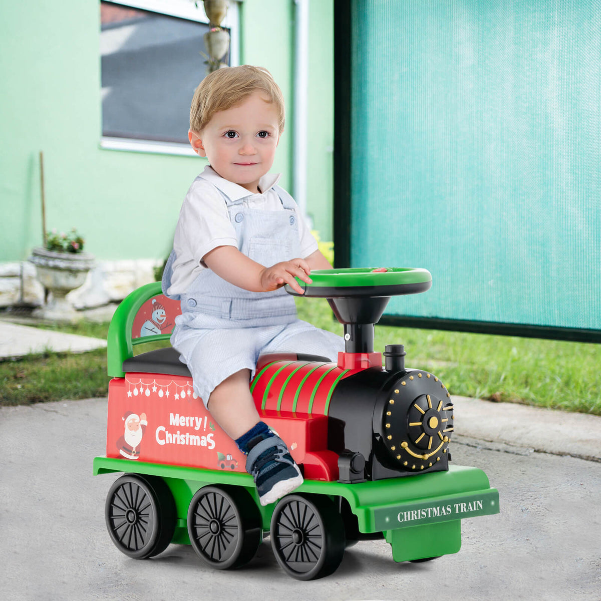 6V Electric Kids Ride On Car Toy Train with 16 Pieces Tracks-Green view 2