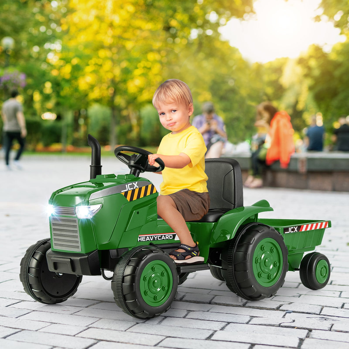 12V Kids Ride On Tractor with Trailer and Remote Control-Dark Green view 2