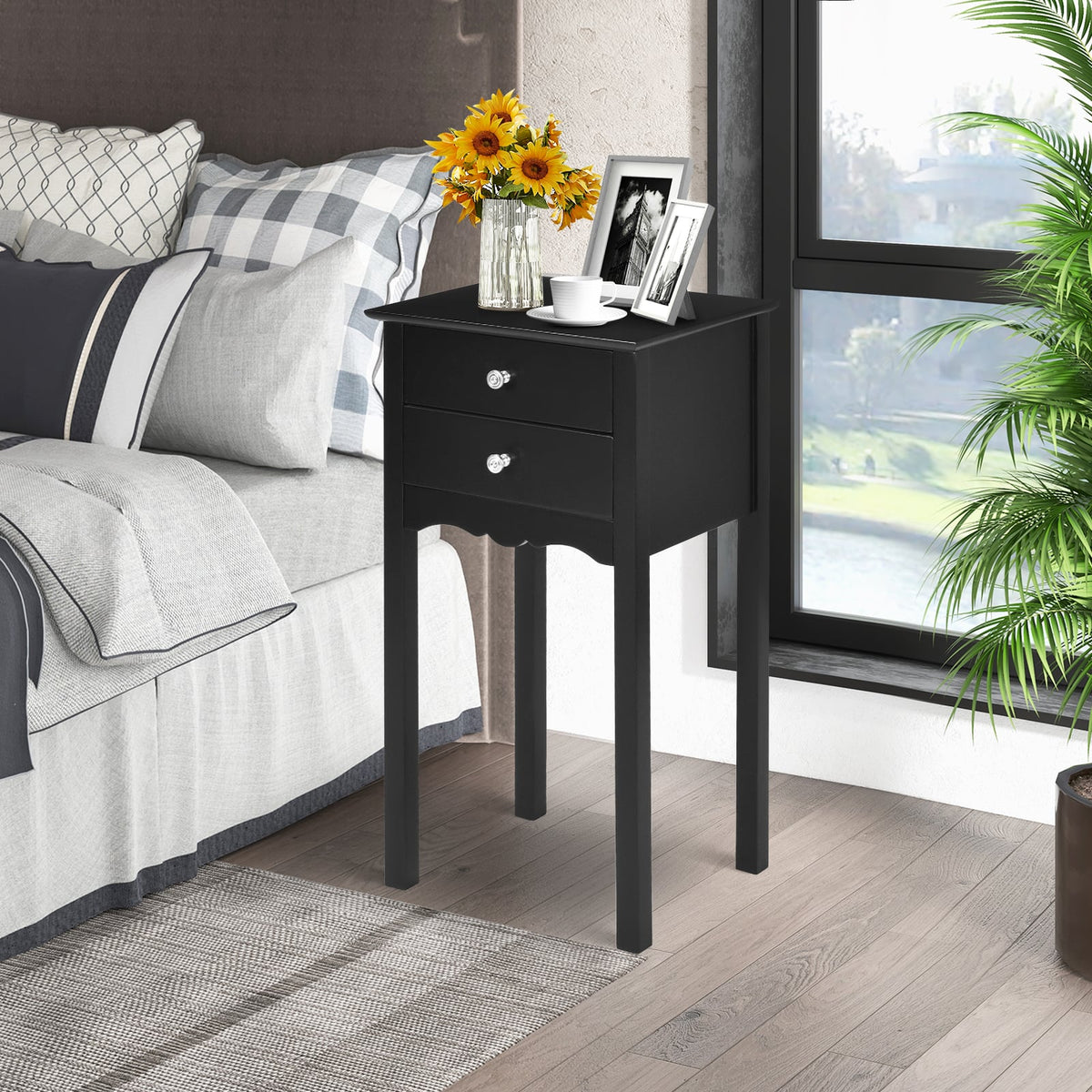 Vintage Side End Table with 2 Storage Drawers-Black view 2
