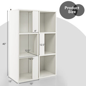 3-Tier 6 Cube Freestanding Bookcase with Anti-toppling Device-White view 5