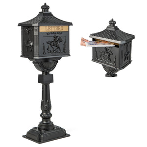 Retro Cast Aluminum Mailbox Security Postal Letter Box with Baffle Door-Black view 7