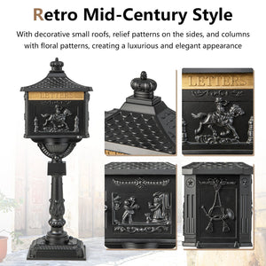 Retro Cast Aluminum Mailbox Security Postal Letter Box with Baffle Door-Black view 8