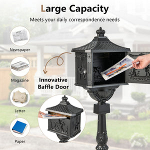 Retro Cast Aluminum Mailbox Security Postal Letter Box with Baffle Door-Black view 3