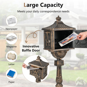 Retro Cast Aluminum Mailbox Security Postal Letter Box with Baffle Door-Bronze view 3