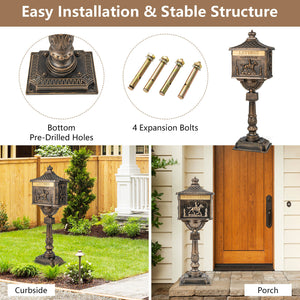 Retro Cast Aluminum Mailbox Security Postal Letter Box with Baffle Door-Bronze view 9