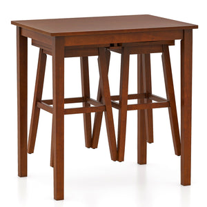 3-Piece Bar Table Set with Pub Table and 2 Saddle Stools-Espresso view 4