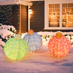 3-Piece Pre-Lit Pop up Christmas Ball Set with Warm White LED Lights view 2