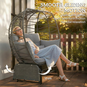Double Outdoor Glider Egg Chair, Outdoor Loveseat Glider with Cushions and Pillows, Dark Grey