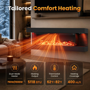 3-Sided Black Wall Mount Electric WiFi Fireplace with Floating Mantel and 12 Flame Ambient-50 Inches view 9