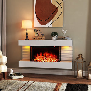 18/36 Inch 3-Sided Wall Mounted Electric Fireplace with 32/50 Inch Wide Floating Mantle-32 Inch view 2