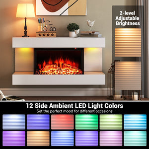 18/36 Inch 3-Sided Wall Mounted Electric Fireplace with 32/50 Inch Wide Floating Mantle-32 Inch view 5