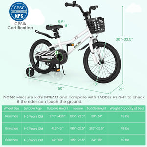 18 Feet Kids Bike with Removable Training Wheels-Black & White view 4