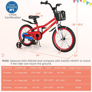 18 Feet Kids Bike with Removable Training Wheels-Red view 5