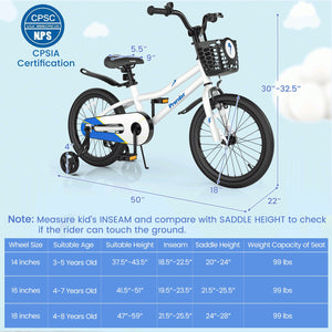 18 Feet Kids Bike with Removable Training Wheels-White view 5