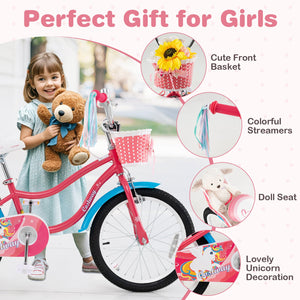18 Inch Girls Bike for 3-5 Years Old Kids Bike with Doll Seat and Training Wheels view 5