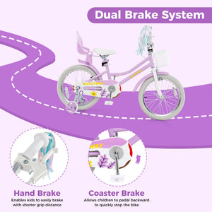 18 Inch Girls Bike Kids Bicycle with Doll Seat and Streamers for Children 4-8 Years Old view 6