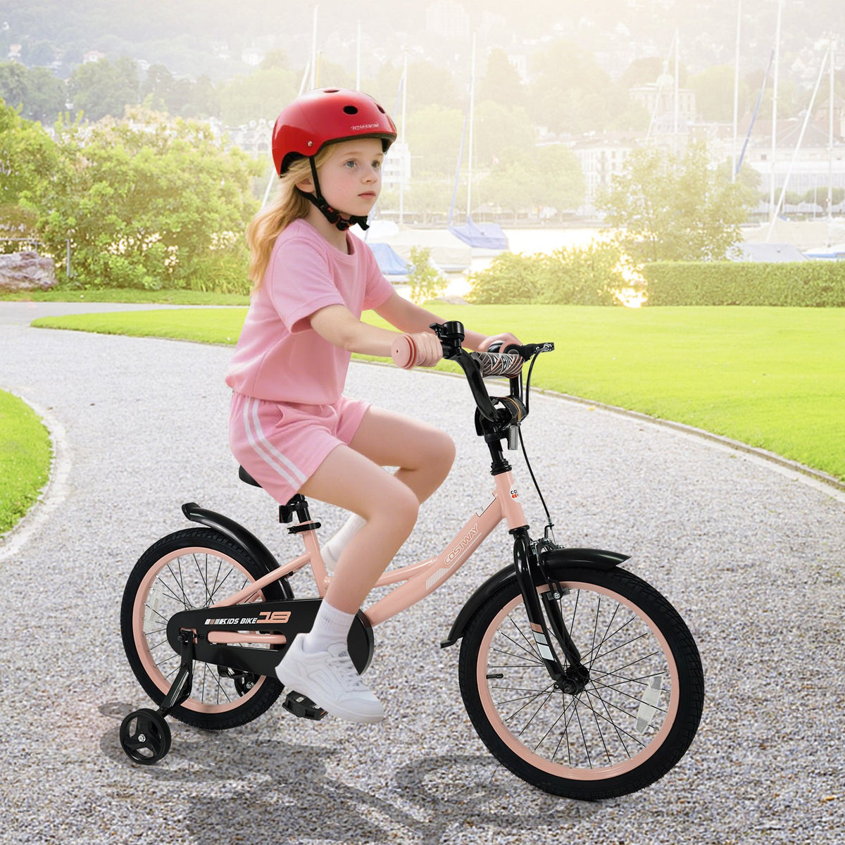 12/14/16/18 Inch Kids Bike Adjustable with Removable Training Wheels Pink for 3-8 Years Old-18 inches view 2