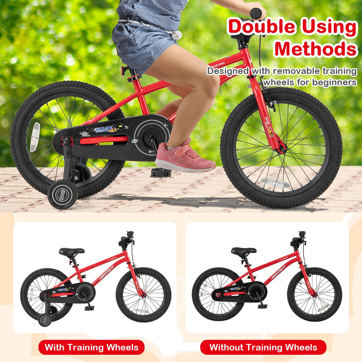 18-Inch Kids Bike Ages 3-8 with Handbrake and Coaster Brake and Bell Ring-18 inches view 2