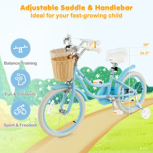 18-Inch Kids Bike with Training Wheels and Adjustable Handlebar Seat-Blue view 6