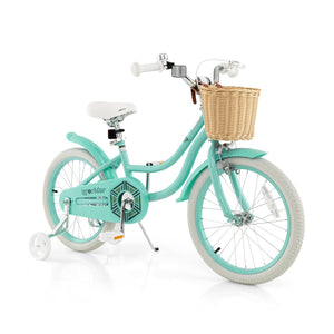 18-Inch Kids Bike with Training Wheels and Adjustable Handlebar Seat-Green