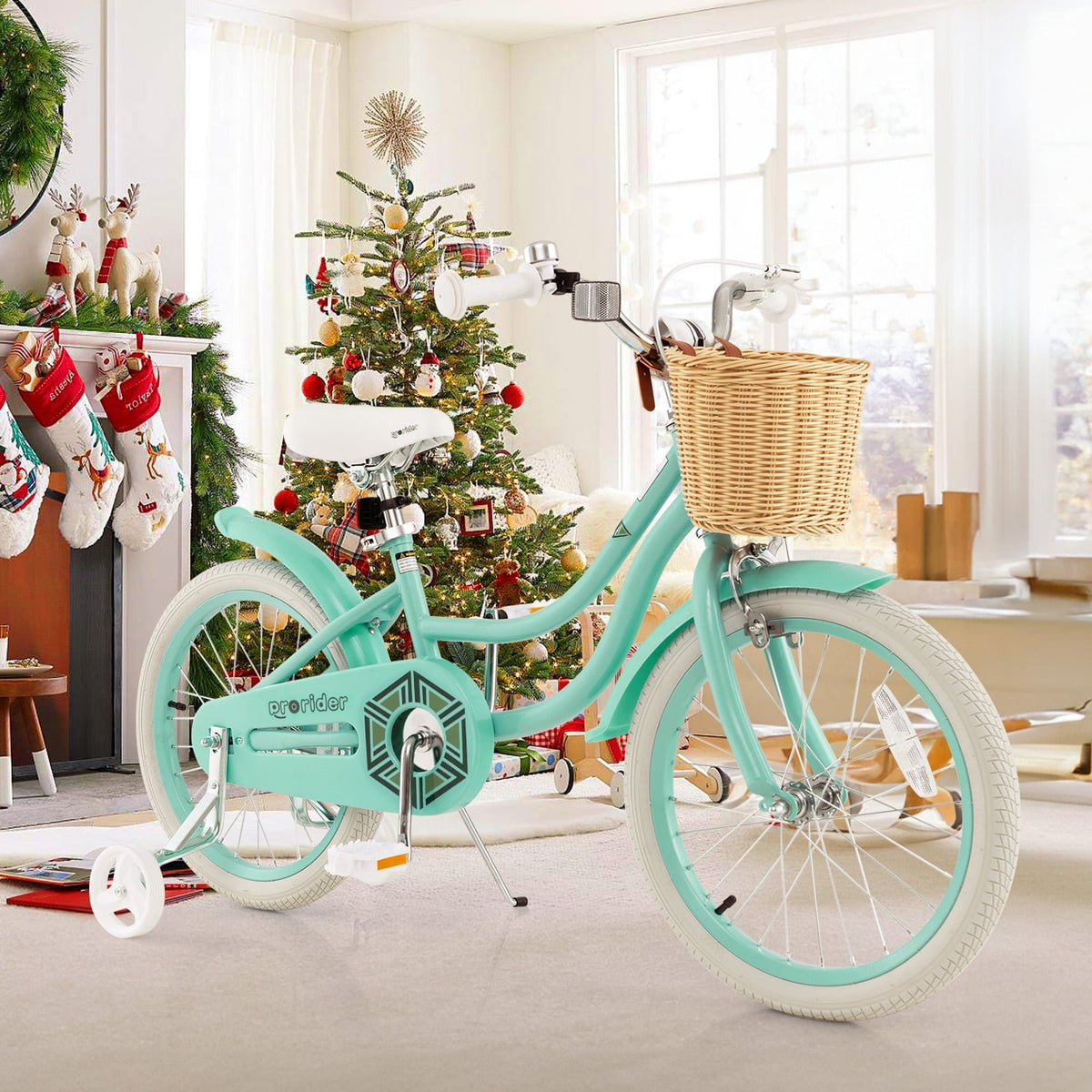 18-Inch Kids Bike with Training Wheels and Adjustable Handlebar Seat-Green view 2