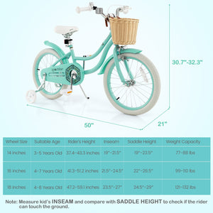 18-Inch Kids Bike with Training Wheels and Adjustable Handlebar Seat-Green view 5