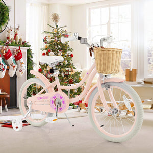 18-Inch Kids Bike with Training Wheels and Adjustable Handlebar Seat-Pink view 2