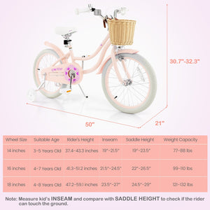 18-Inch Kids Bike with Training Wheels and Adjustable Handlebar Seat-Pink view 5