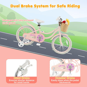 18-Inch Kids Bike with Training Wheels and Adjustable Handlebar Seat-Pink view 7