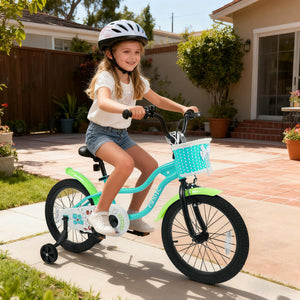 18 Inch Kids Bike with Training Wheels and Basket Green Color view 2