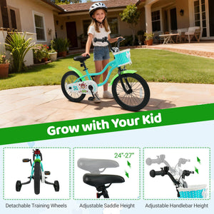 18 Inch Kids Bike with Training Wheels and Basket Green Color view 6