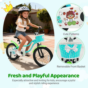 18 Inch Kids Bike with Training Wheels and Basket Green Color view 8