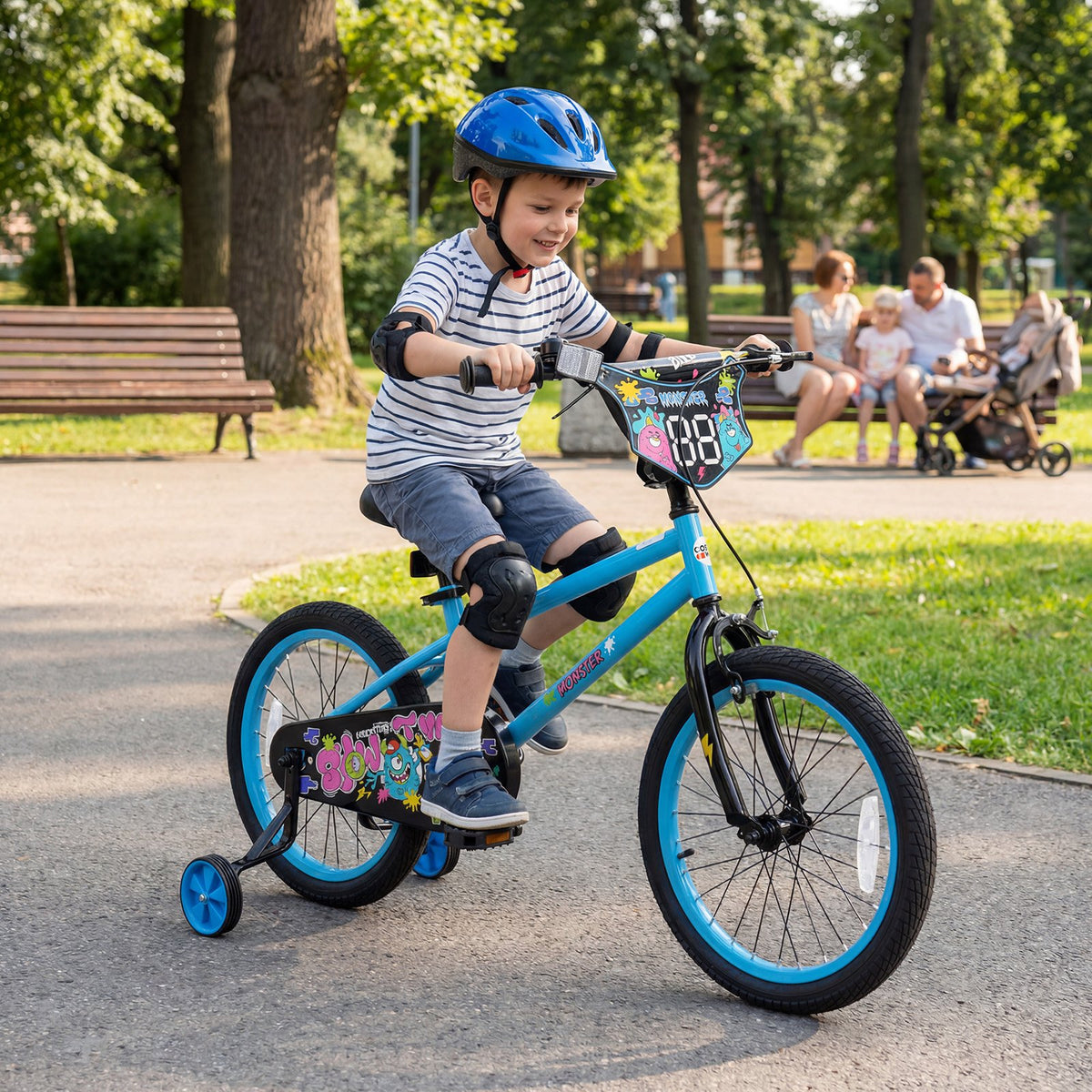 18 Inch Kids Bike with Training Wheels for Ages 4-8 Years Old Blue- Street Art Time view 2