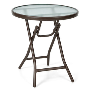 18 Inch Round Patio Side Table with Tempered Glass Top-Brown view 4