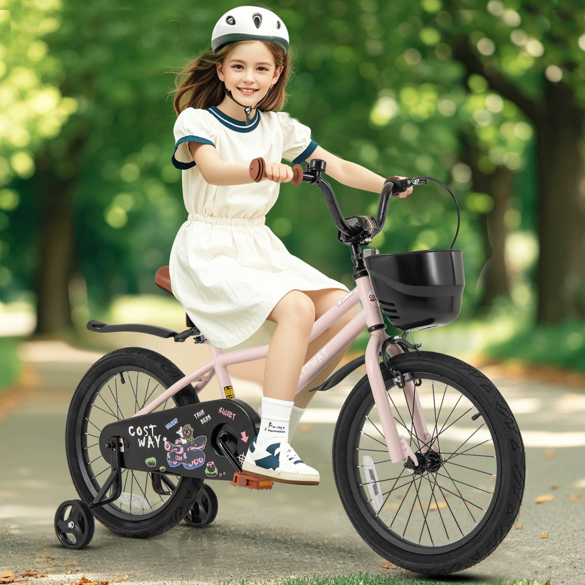 18 Inches Kids Bike with Basket and Adjustable Handlebar for 4-8 Years Old view 2