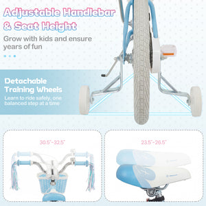18 Inch Kids Bike Adjustable with Basket and Streamers Blue for Kids Aged 4-8 Years Old - Princess of the Sea Theme view 8
