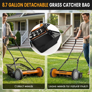 18 Inch Push Reel Lawn Mower 4-Position Adjustable with Removable Grass Catcher-Orange view 8