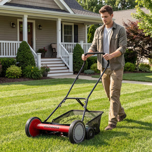 18 Inch Push Reel Lawn Mower 4-Position Adjustable with Removable Grass Catcher-Red view 2