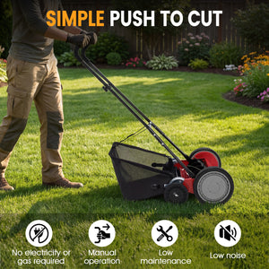 18 Inch Push Reel Lawn Mower 4-Position Adjustable with Removable Grass Catcher-Red view 7