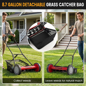 18 Inch Push Reel Lawn Mower 4-Position Adjustable with Removable Grass Catcher-Red view 8